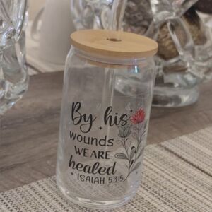 Inspirational Glass Jar with Removable Straw - Clear 16 oz.